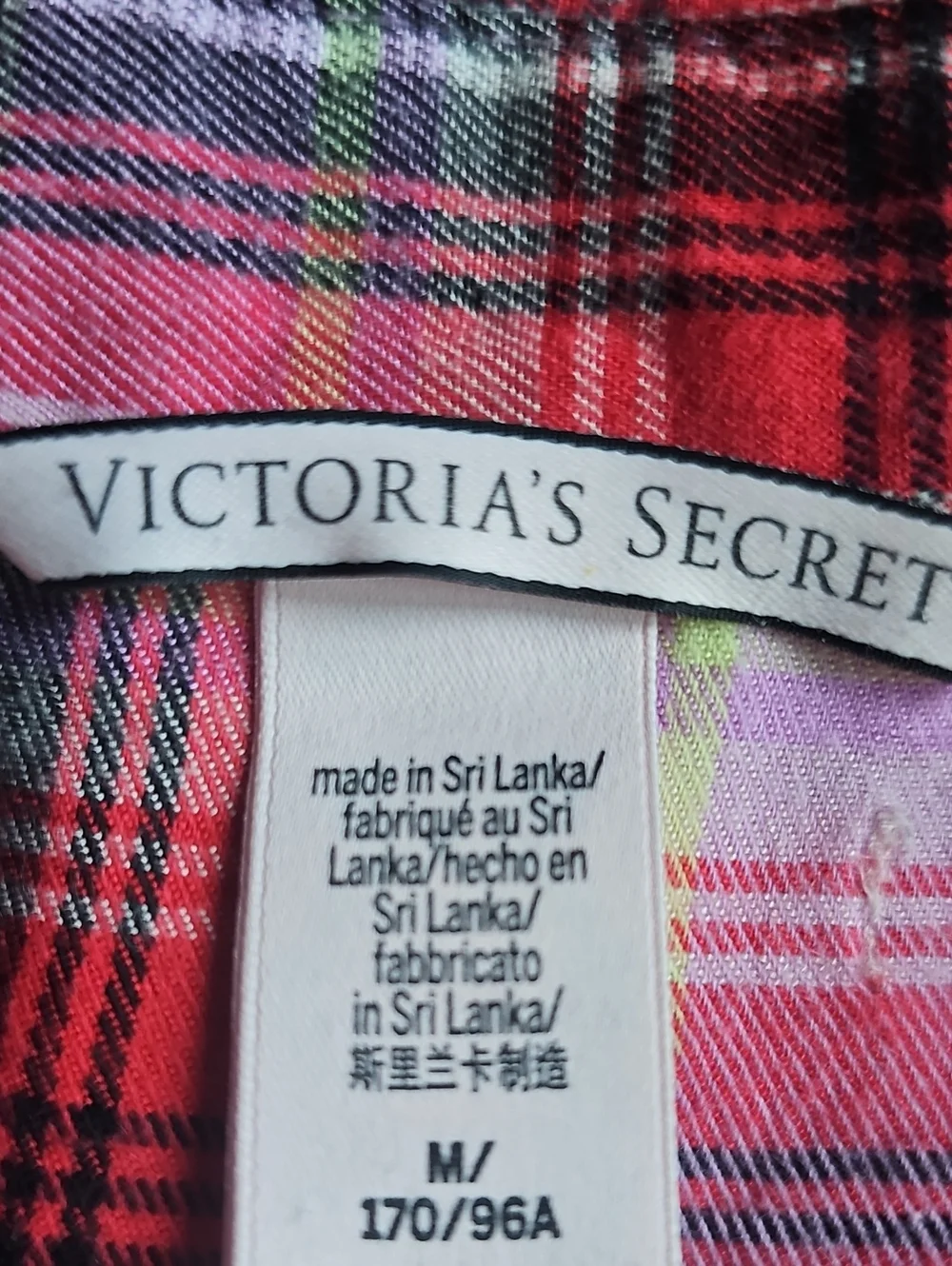 Victoria's Secret Long Slv Button Front Pink Red Plaid Flannel Sleep Dress Med